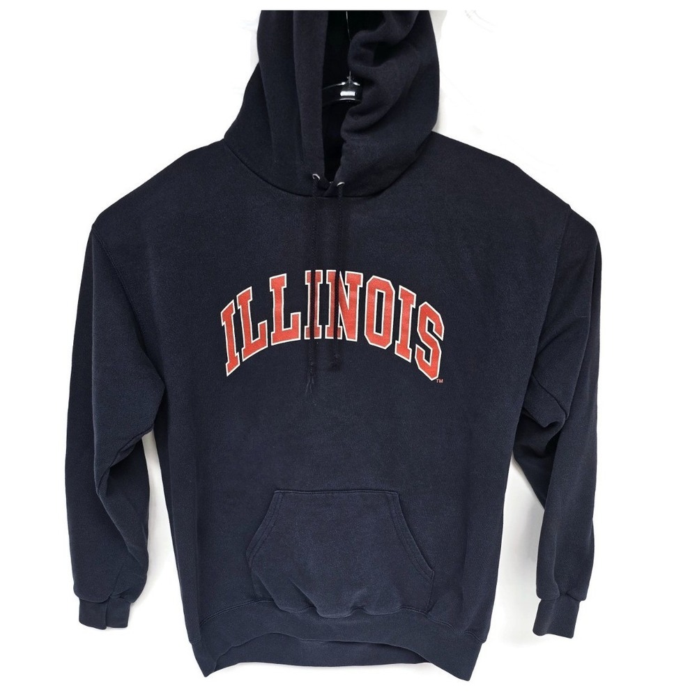 Vintage 90s Lee Illinois Heavyweight Hoodie Navy Blue Collegiate Sweatshirt XL